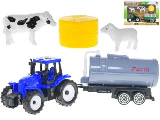 Obrázek z Traktor s vlečkou 16,5cm s doplňky, volný chod, 2dr, v krabičce 